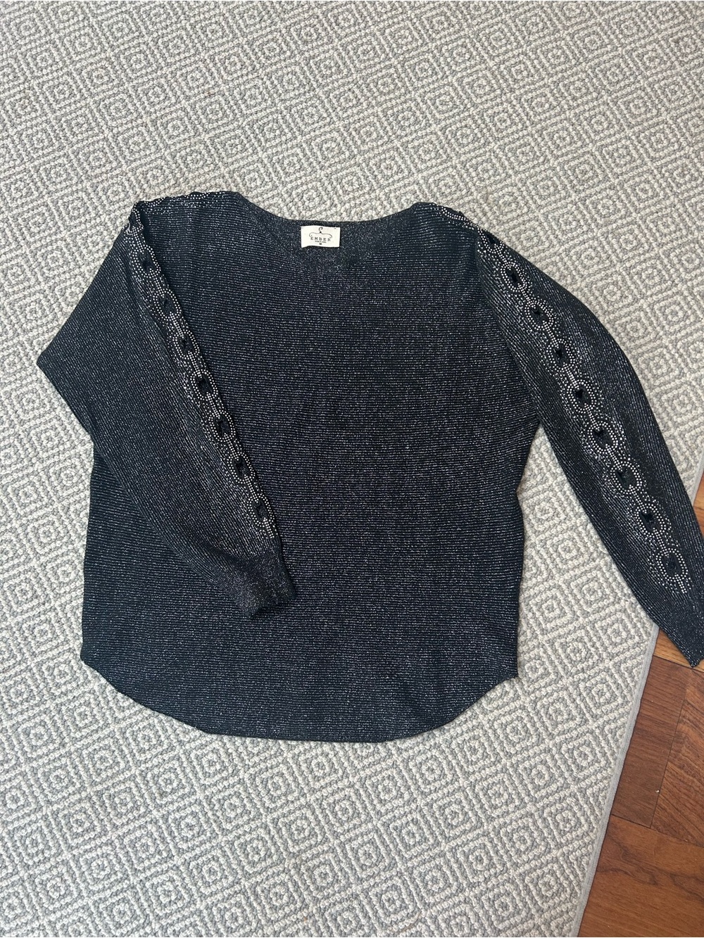 Off-the-Shoulder Knit Sweater with Lace Sleeve Detail - Black